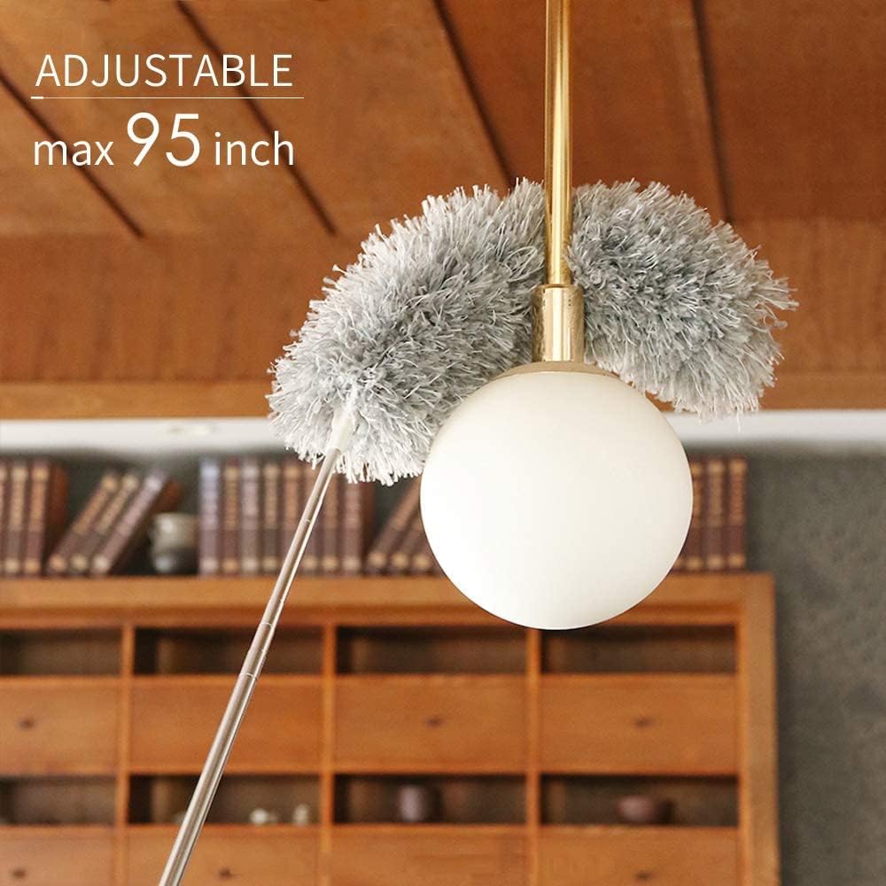 Microfiber Feather Duster Bendable & Extendable Fan Cleaning Duster with 100 inches Expandable Pole Handle Washable Duster for High Ceiling Fans, Window Blinds, Furniture