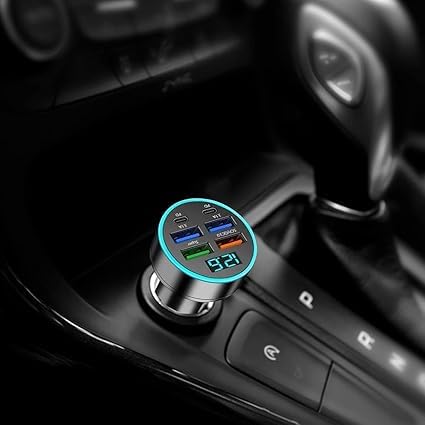 6-in-1 Car Charger: 2 Type-C & 4 USB Ports