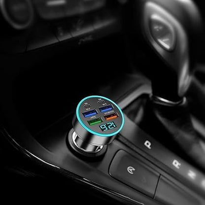 6-in-1 Car Charger: 2 Type-C & 4 USB Ports