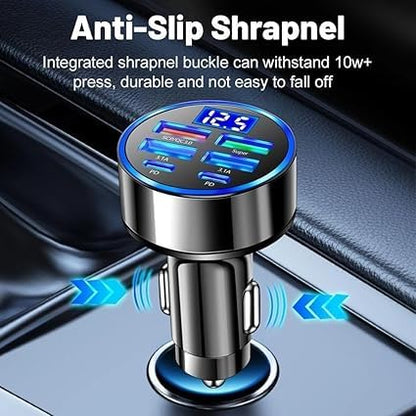 6-in-1 Car Charger: 2 Type-C & 4 USB Ports