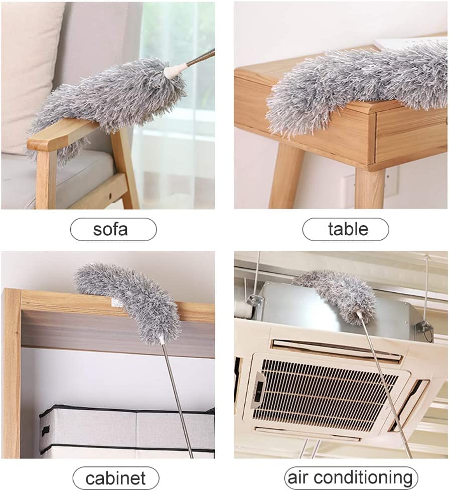 Microfiber Feather Duster Bendable & Extendable Fan Cleaning Duster with 100 inches Expandable Pole Handle Washable Duster for High Ceiling Fans, Window Blinds, Furniture