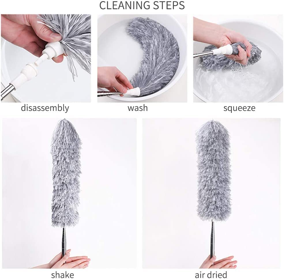 Microfiber Feather Duster Bendable & Extendable Fan Cleaning Duster with 100 inches Expandable Pole Handle Washable Duster for High Ceiling Fans, Window Blinds, Furniture