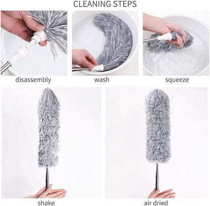 Microfiber Feather Duster Bendable & Extendable Fan Cleaning Duster with 100 inches Expandable Pole Handle Washable Duster for High Ceiling Fans, Window Blinds, Furniture