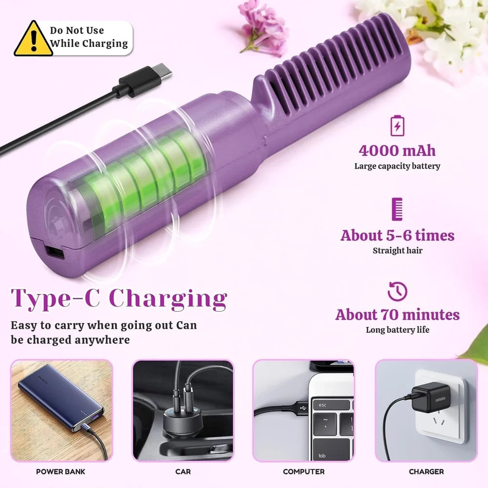 Rechargeable Hair Comb Straightener