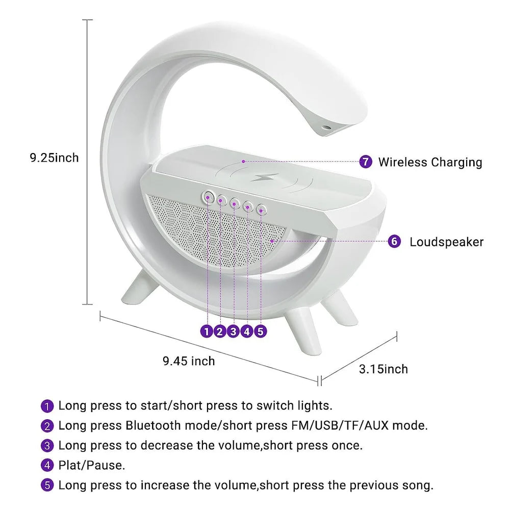G-Shape Multi-functional Wireless Charger Lamp with Bluetooth Speaker
