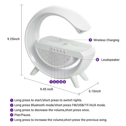 G-Shape Multi-functional Wireless Charger Lamp with Bluetooth Speaker