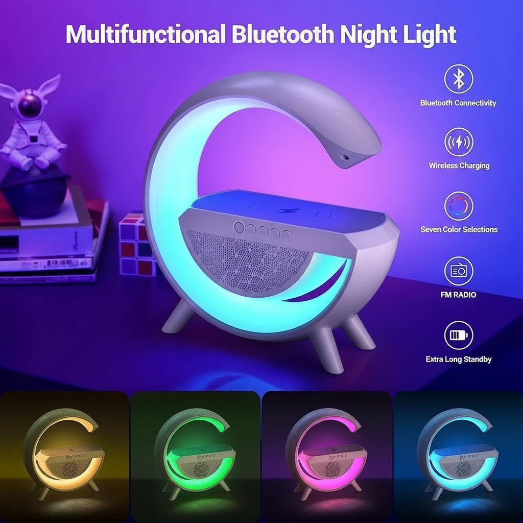 G-Shape Multi-functional Wireless Charger Lamp with Bluetooth Speaker